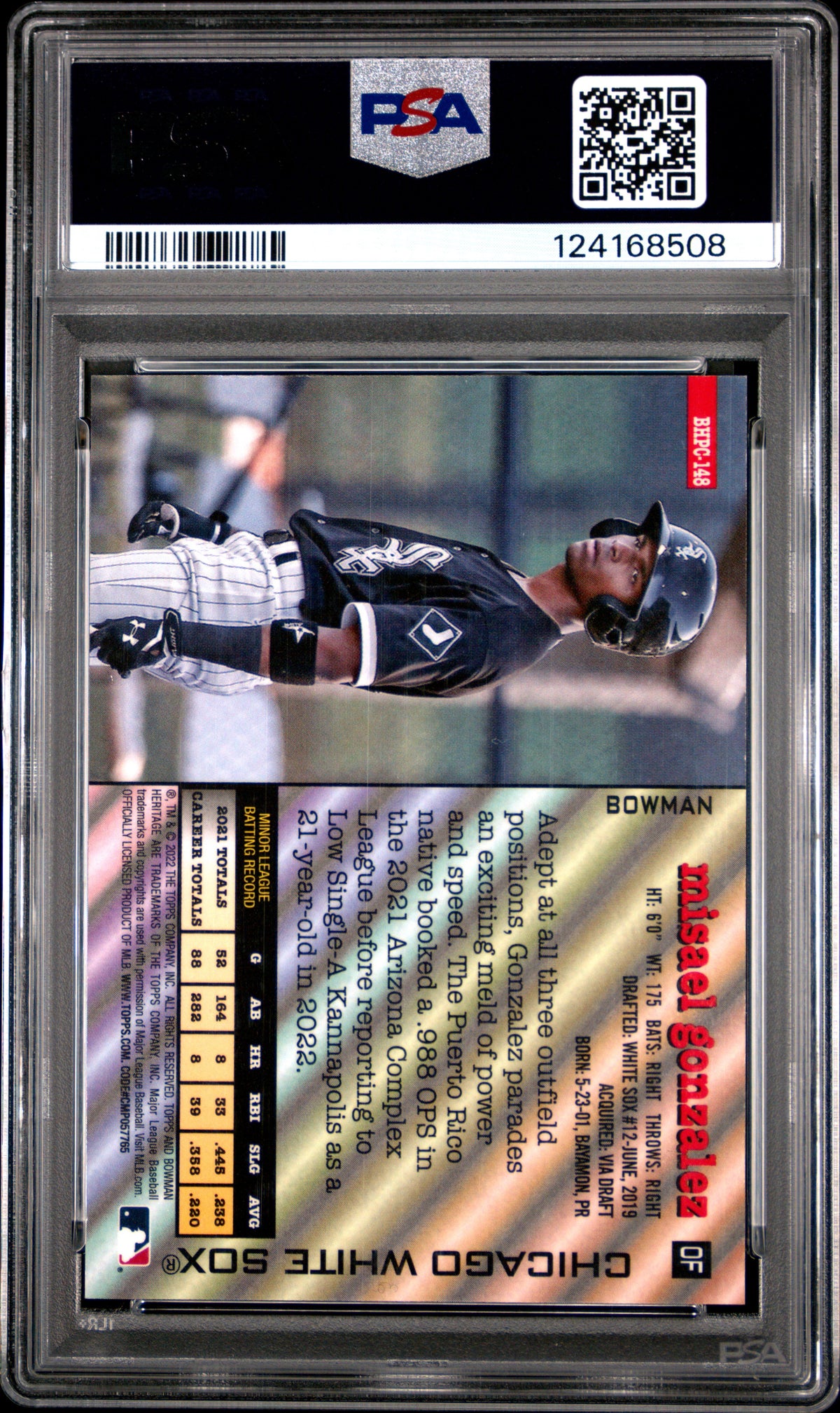2022 Bowman Heritage Chrome Prospects Misael Gonzalez Yellow Refractor PSA 10