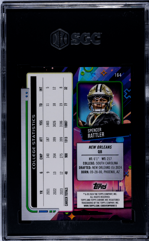 2024 Topps Cosmic Chrome Spencer Rattler #164 Black Eclipse Refractor SGC 9.5