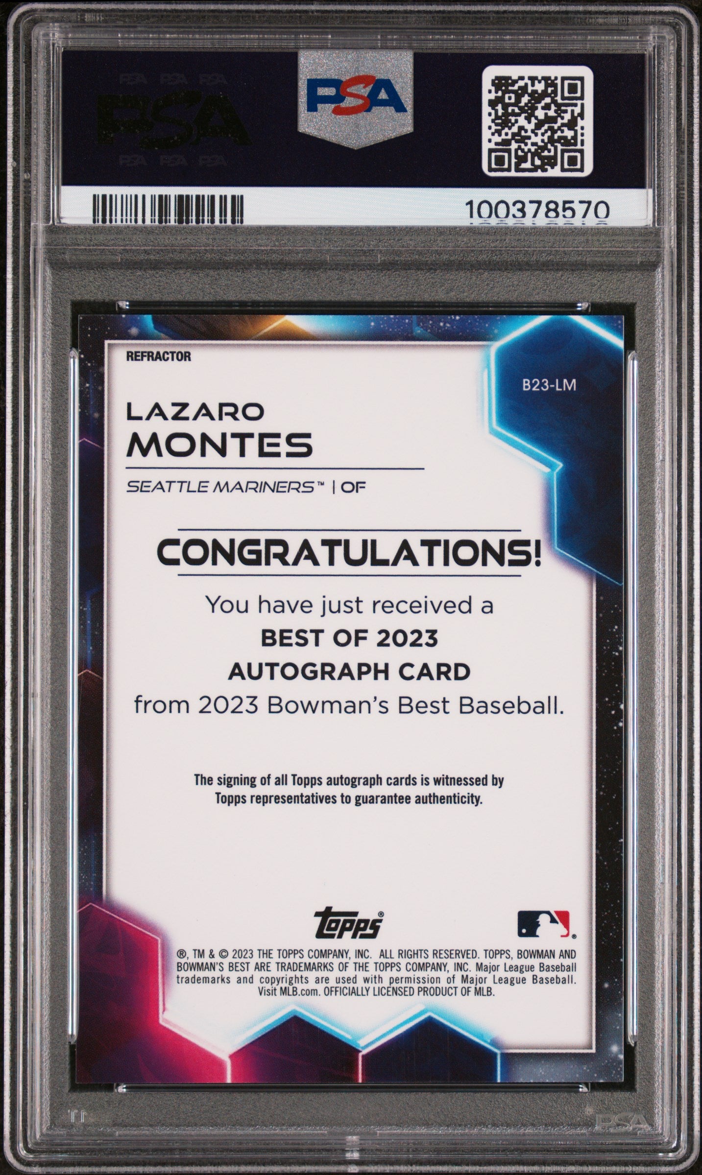 2023 Bowman's Best Best Of 2023 Autographs Lazaro Montes #B23LM Refractor PSA 8