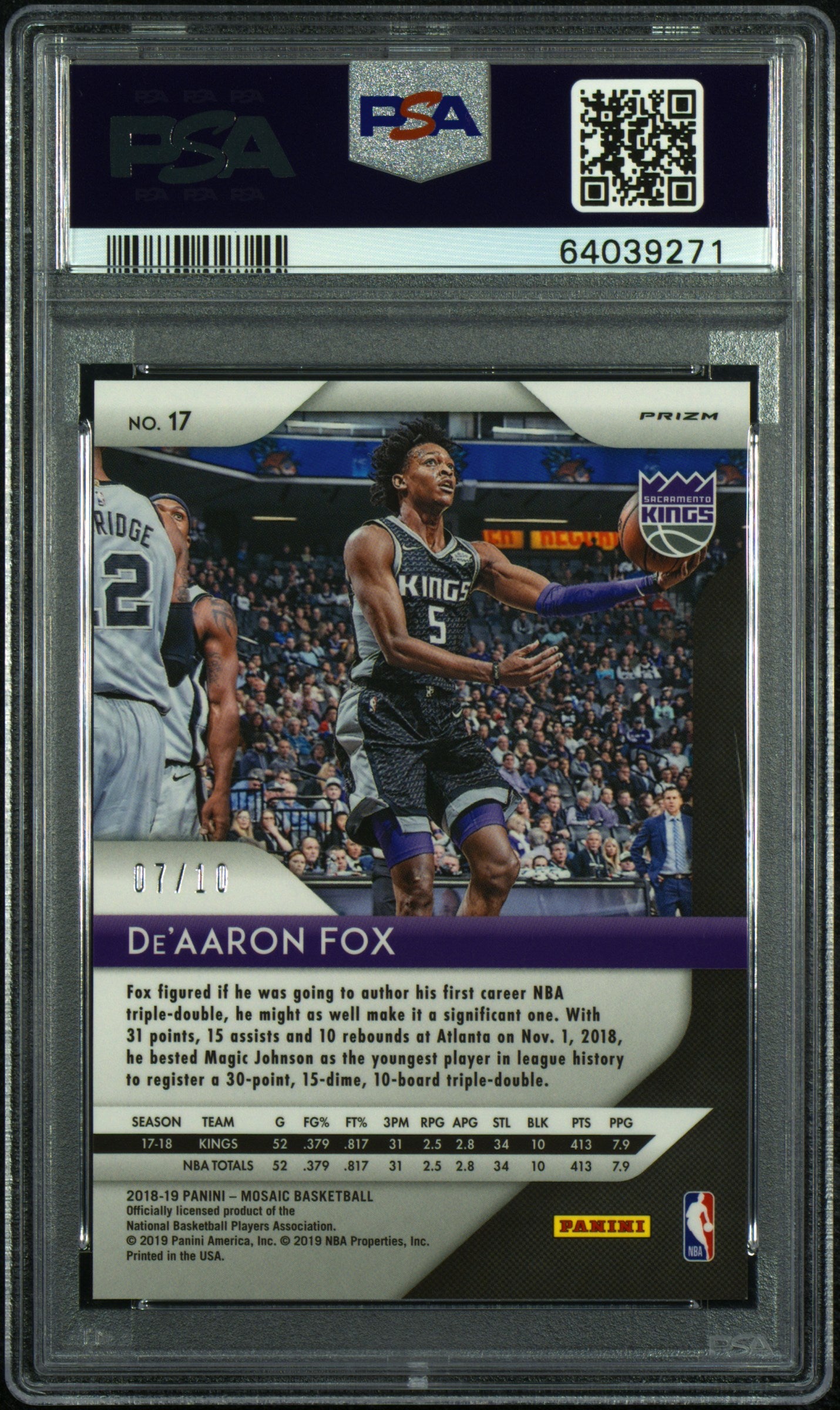 2018 Panini Prizm Mosaic De'aaron Fox #17 Gold PSA 10 /10