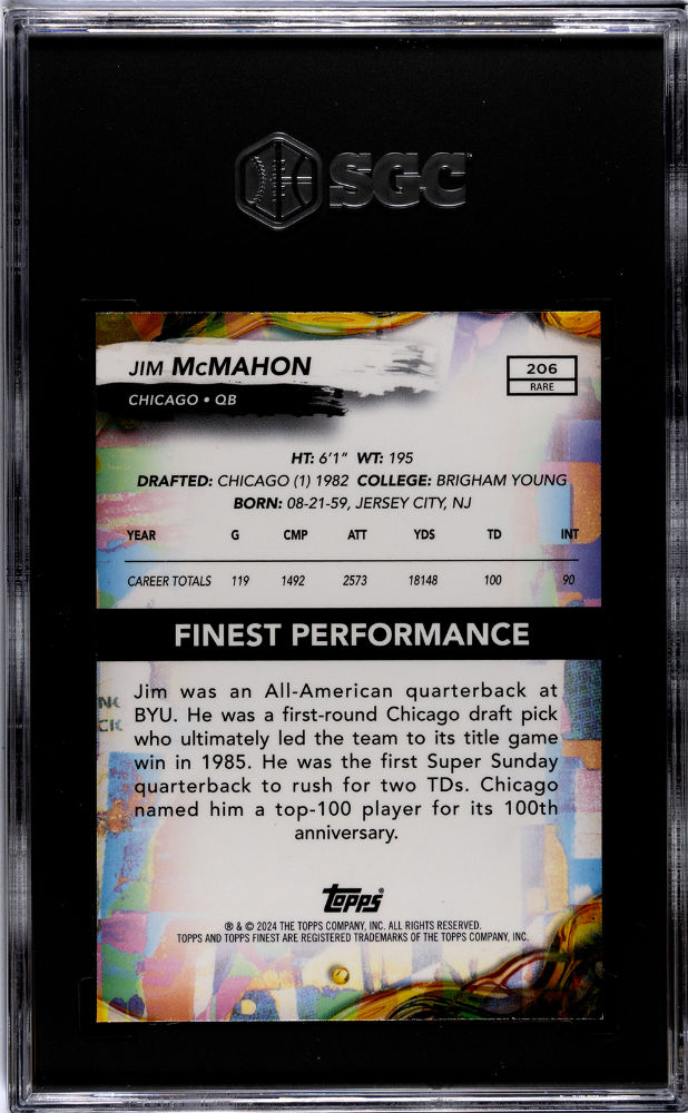 2024 Topps Finest Jim Mcmahon #206 Sky Blue Refractor SGC 9.5