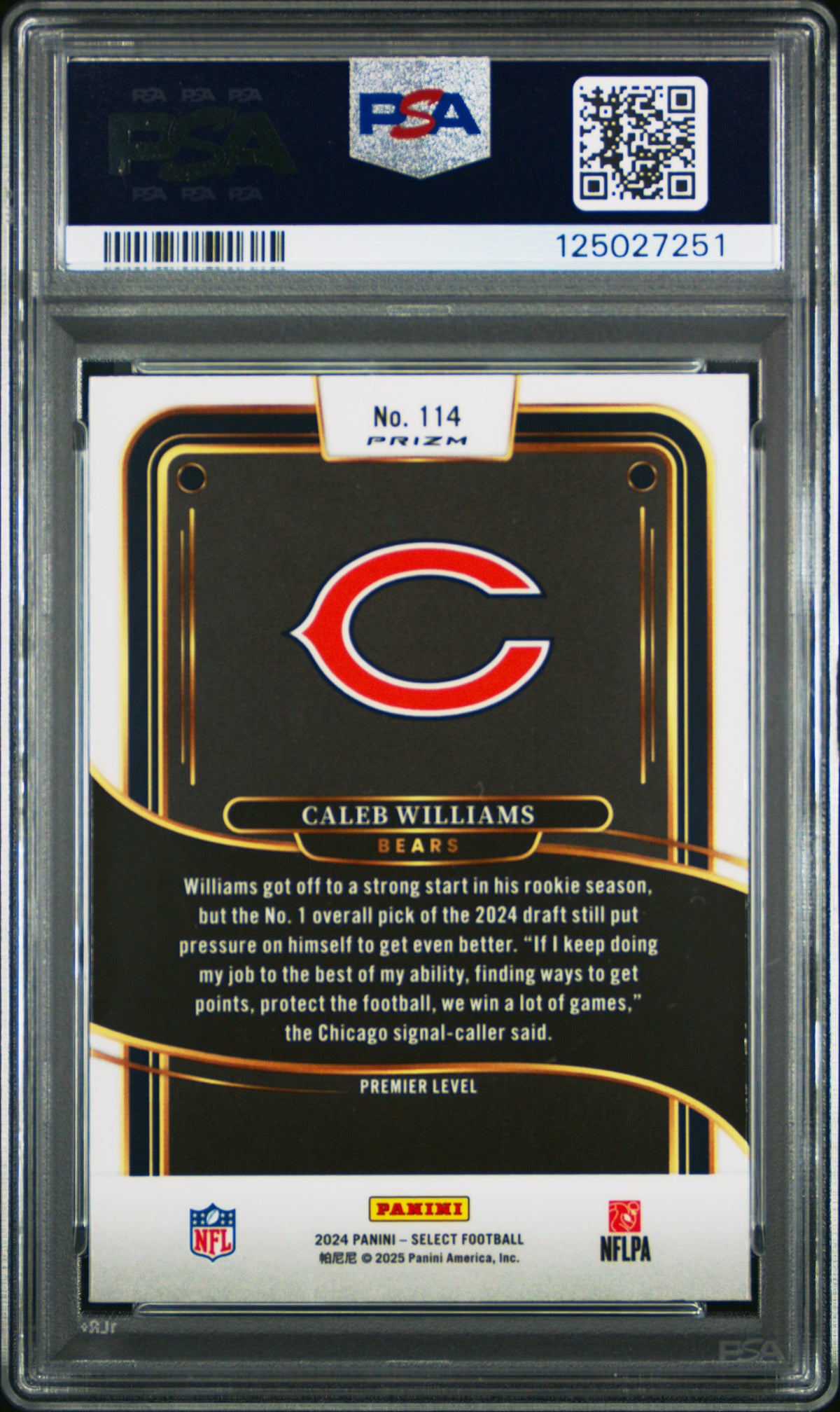 2024 Panini Select Caleb Williams #114 Red & Blue Shock PSA 8