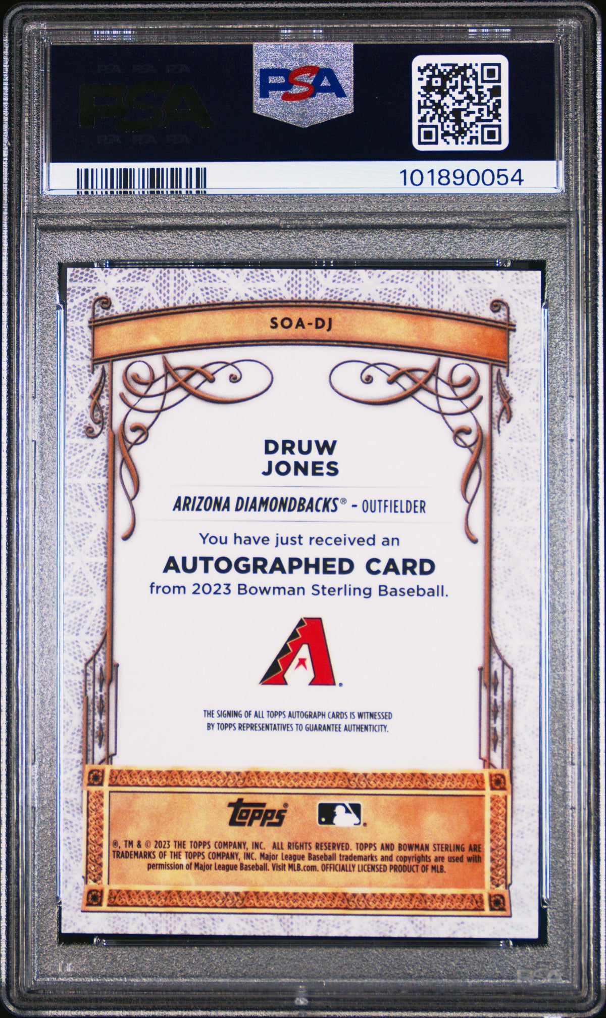 2023 Bowman Sterling Sterling Opulence Autographs Druw Jones #SOADJ 14/99 PSA 10
