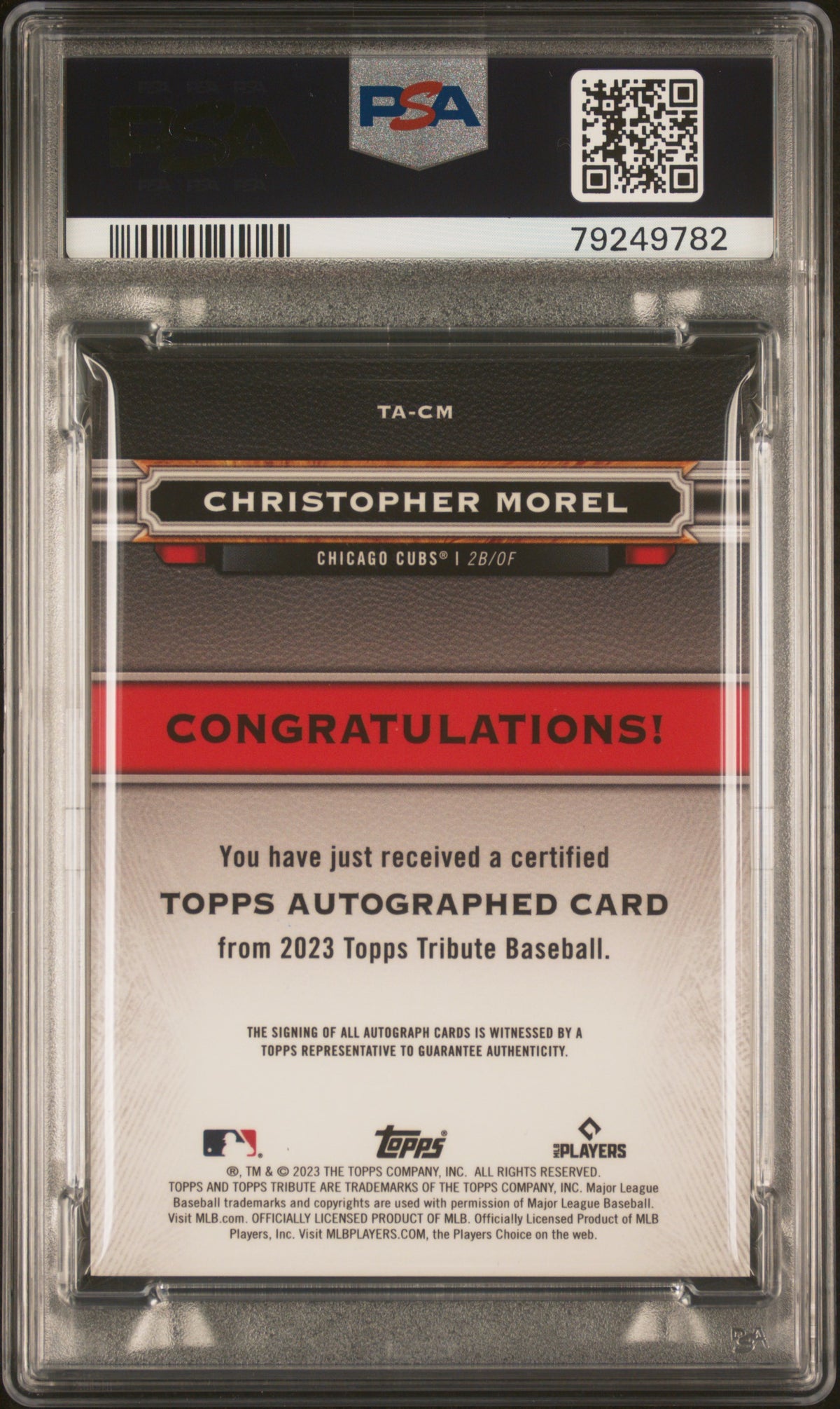 2023 Topps Tribute Tribute Auto Christopher Morel #TACM Gold /75 PSA