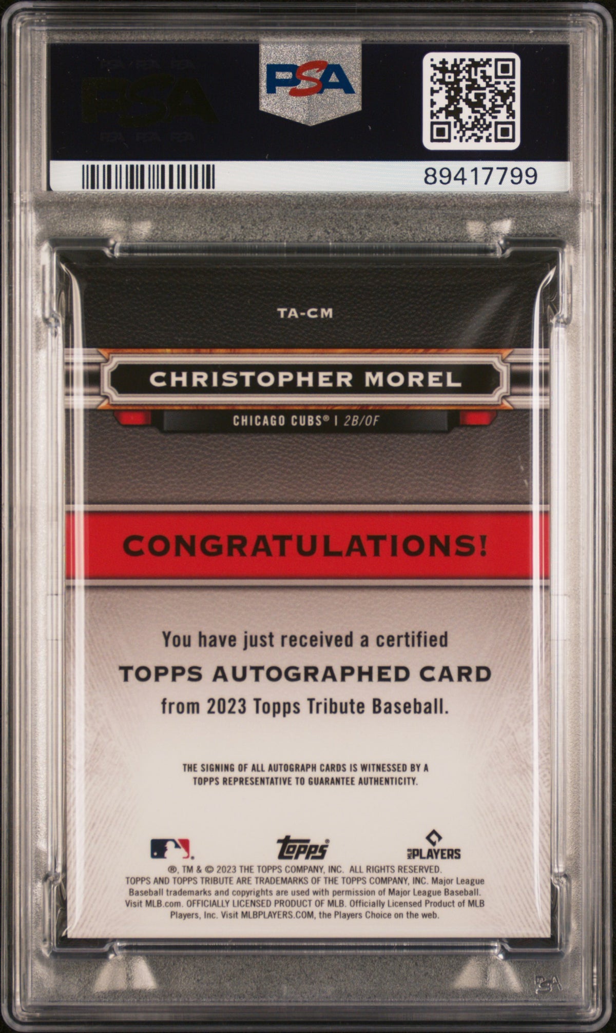 2023 Topps Tribute Tribute Autograph Christopher Morel #TACM Blue 077/150 PSA 8