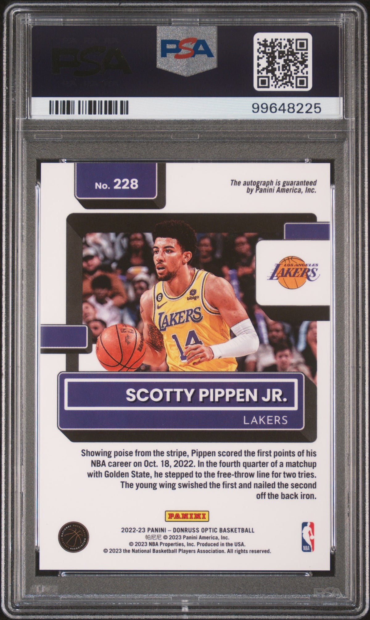2022 Panini Donruss Optic Scotty Pippen JR. #228 Signature PSA 10
