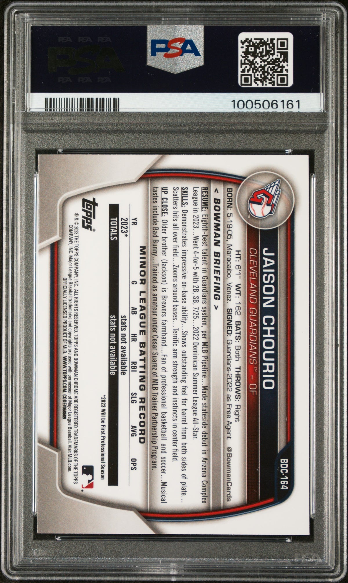 2023 Bowman Draft Jaison Chourio #BDC164 Chrome Aqua Wave 020/125 PSA 9