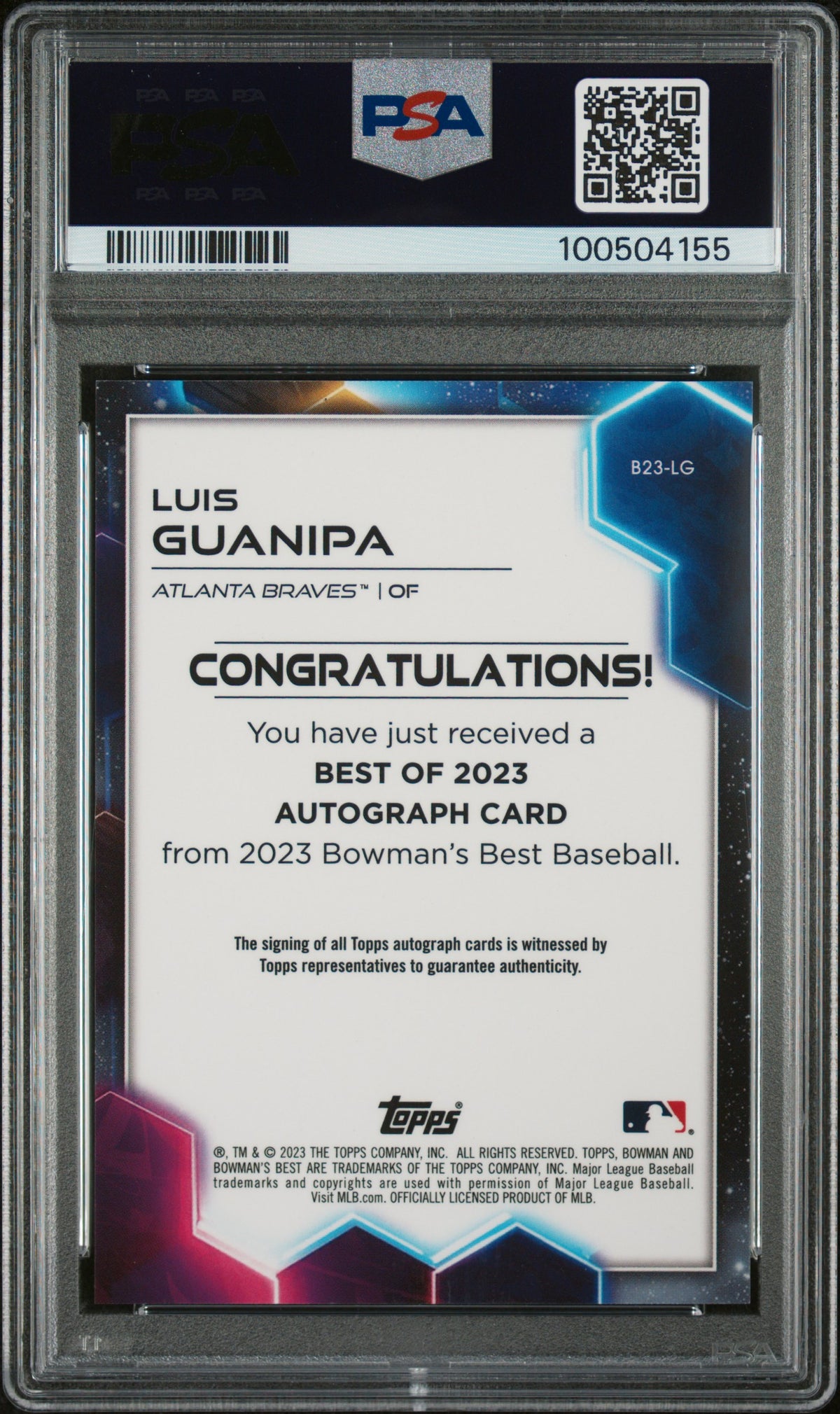 2023 Bowman's Best Best Of 2023 Autographs Luis Guanipa #B23LG PSA 10