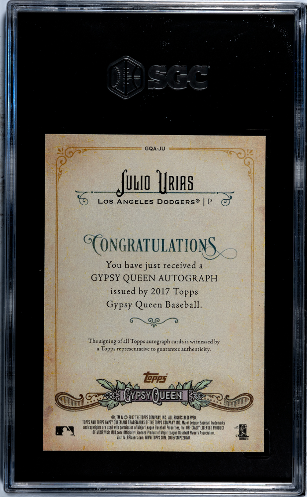 2017 Topps Gypsy Queen Julio Urias #GQA-JU Autograph Blackplate SGC 10 Auto 10