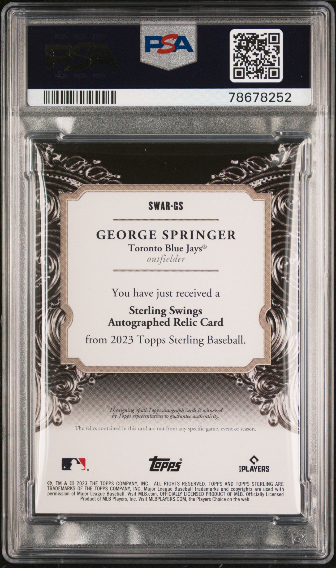 2023 Topps Sterling  Swings Auto Relics George Springer #SWARGS  PSA 9 Auto 9