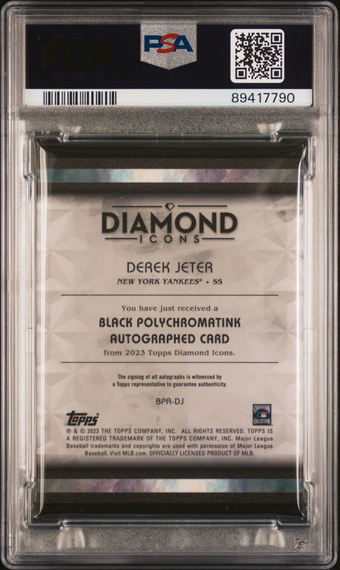 2023 Topps Diamond Icons Black Auto Derek Jeter #BPADJ BP Silver /10 PSA