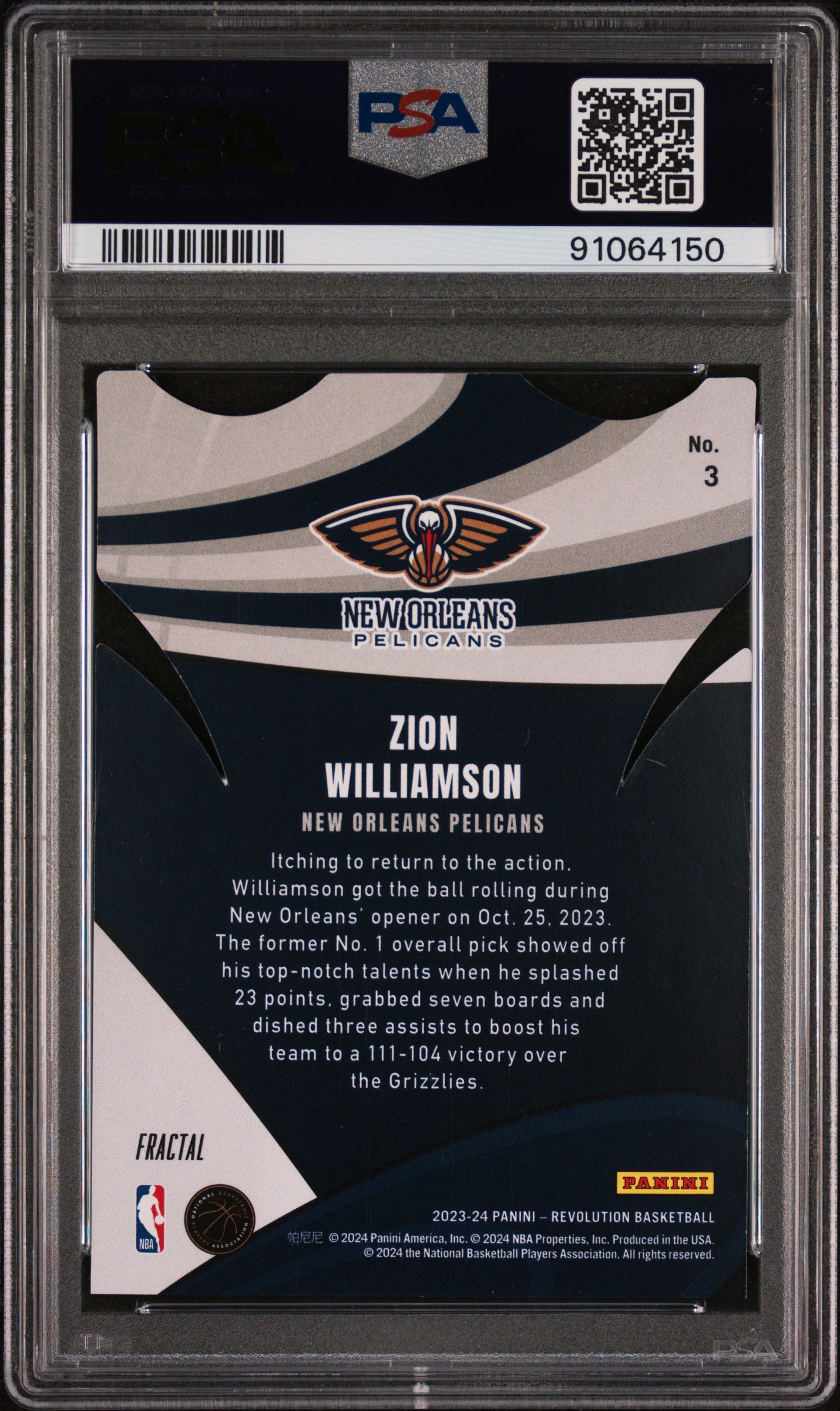 2023 Panini Revolution Liftoff! Zion Williamson #3 Fractal PSA 9