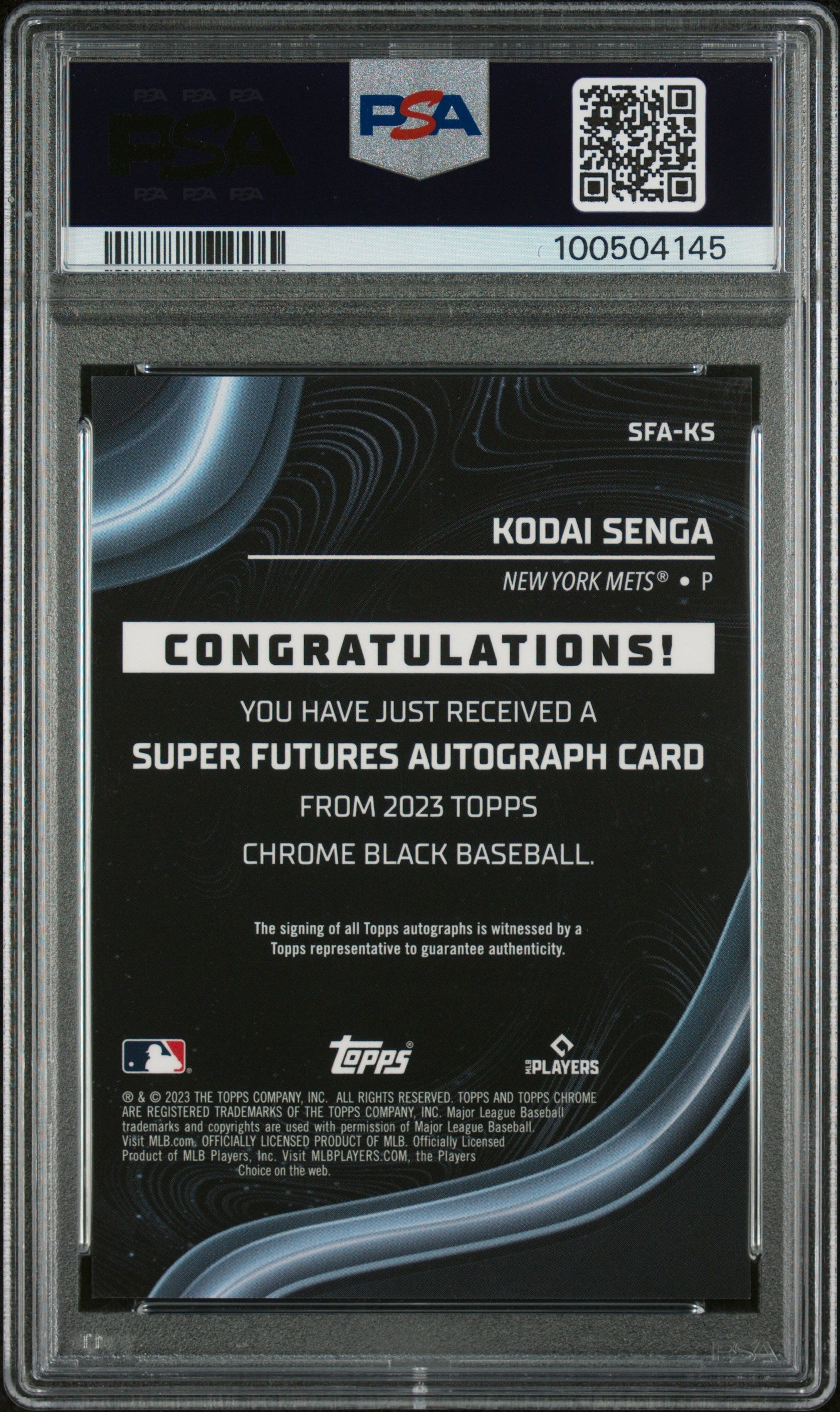 2023 Topps Chrome Black Super Futures Autographs Kodai Senga #KS 51/99 PSA 10