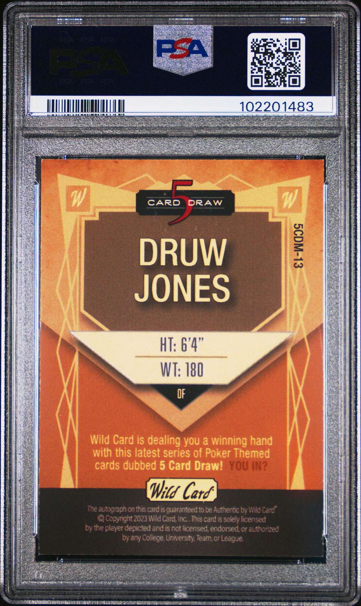 2023 Wild Card 5 Card Draw Autographs Druw Jones #5CDM13 Mdrn Green /3 PSA 8