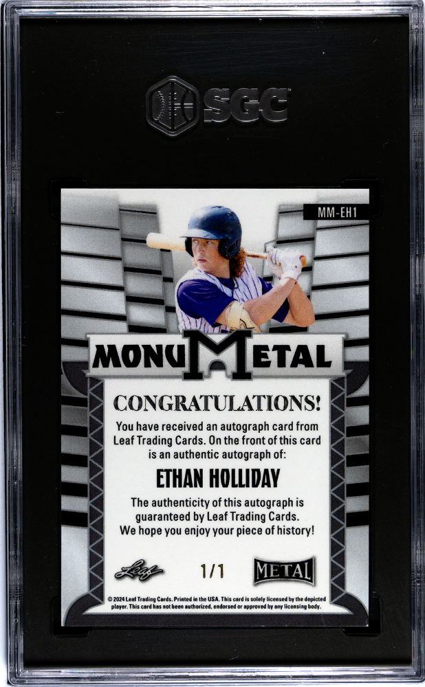 2024 Leaf Metal Ethan Holliday #MM-EH1 Monumetal Autographed Gold Lava 1 1 SGC 9