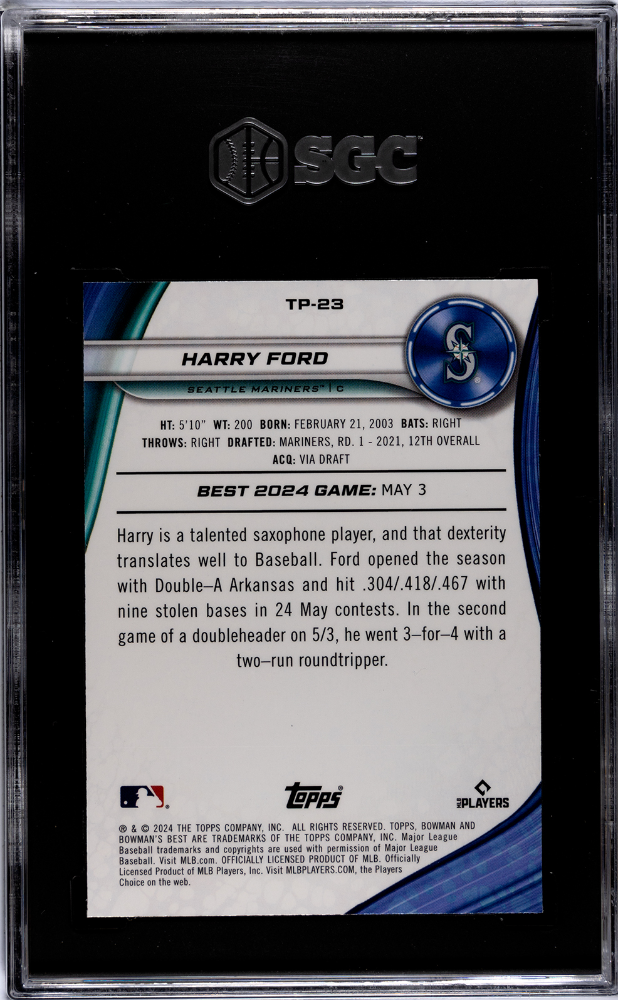 2024 Bowman's Best Harry Ford #TP-23 Top Prospects Aqua Lava Refractor SGC 10