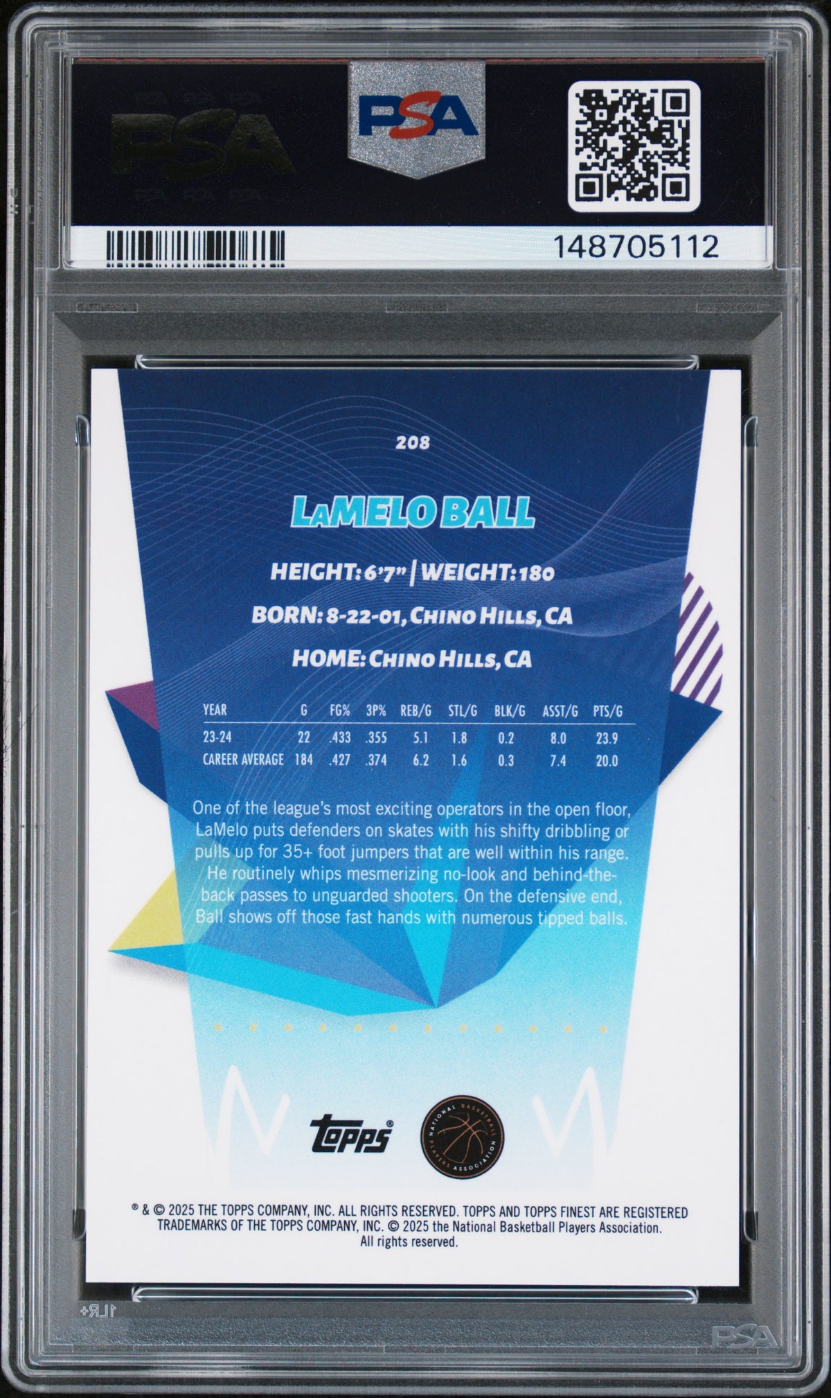 2024 Topps Finest Lamelo Ball #208 Black Geometric 1/1 PSA 9