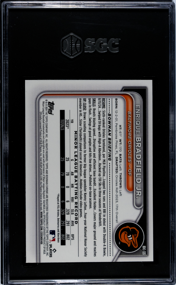 2024 Bowman Draft Enrique Bradfield JR. #BDC-135 CHR. Fuchsia Lunar SGC 8