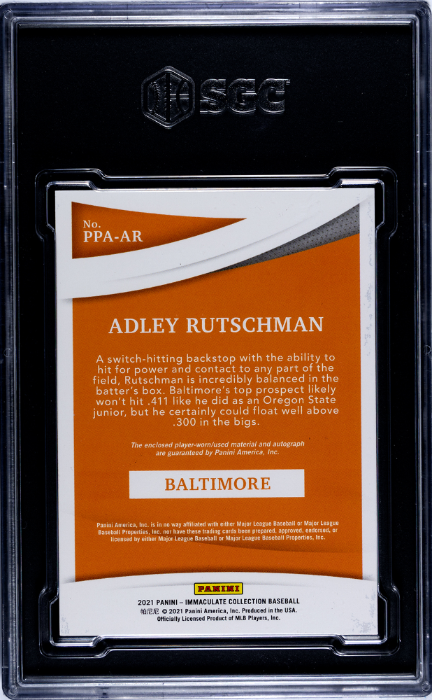 2021 Panini Immaculate Adley Rutschman #PPA-AR Patch Pink SGC 8.5 Auto 10
