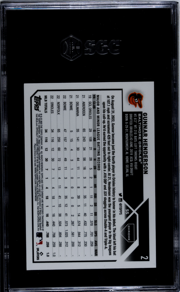 2023 Topps Chrome Logofractor Gunnar Henderson #2 Pink Refractor SGC 9