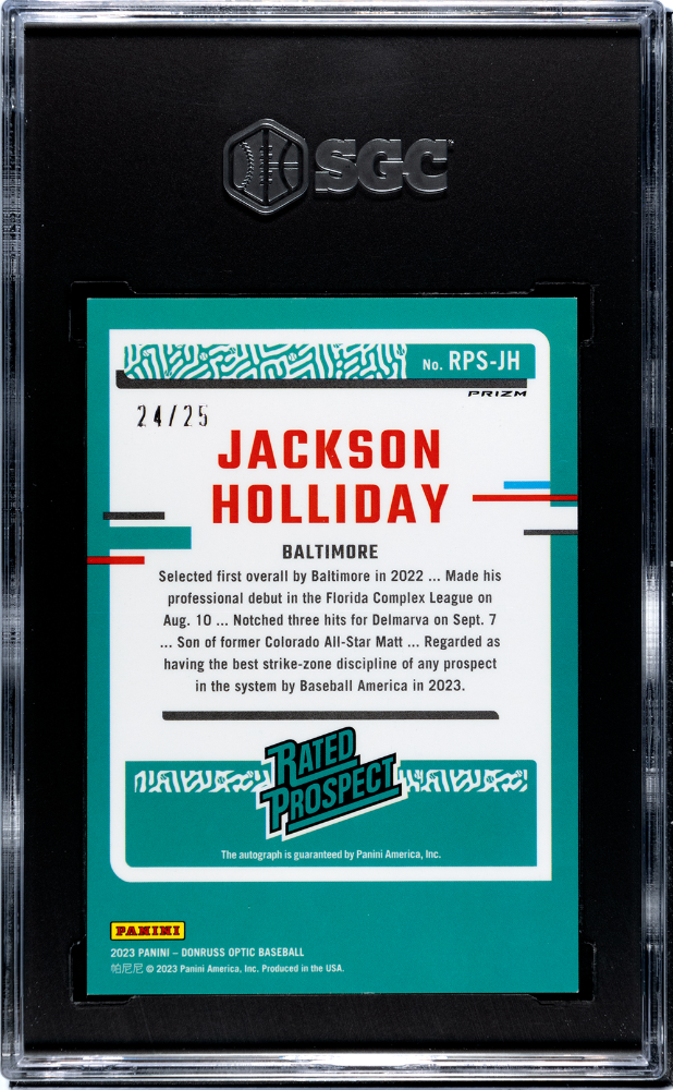 2023 Donruss Jackson Holliday #RPS-JH Optic Rated Prospect . Blue Prizm SGC 9.5