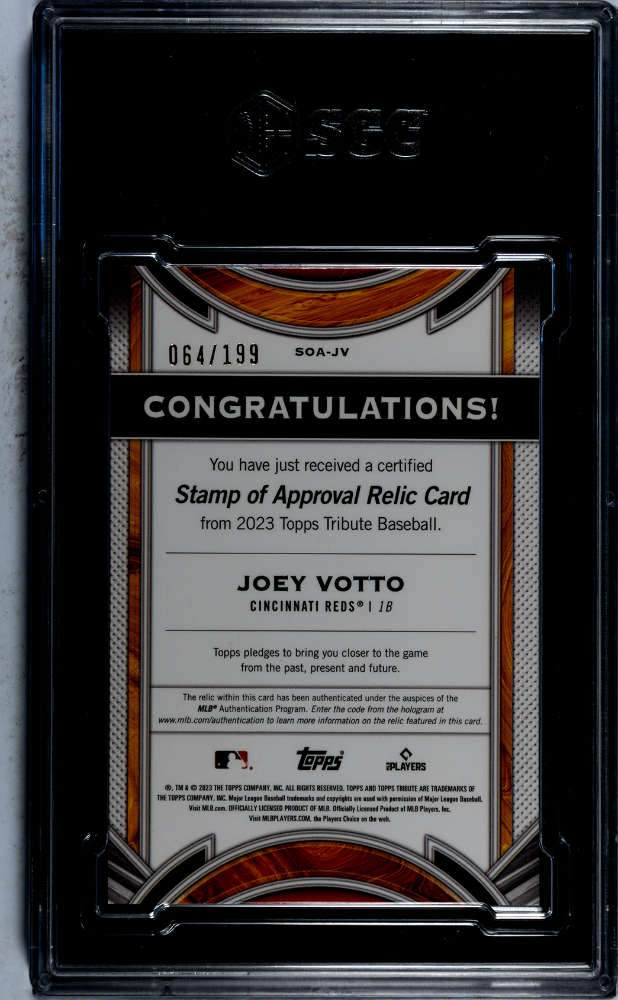 2023 Topps Tribute Joey Votto #SOA-JV Stamp Of Approval Relic SGC 9.5