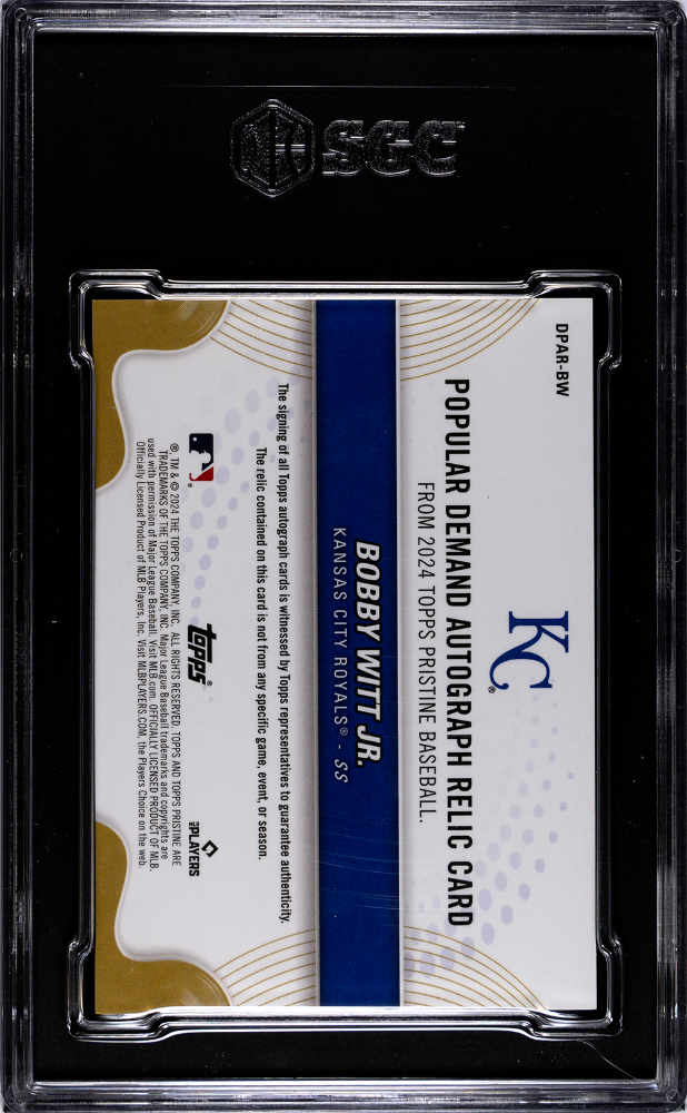 2024 Topps Pristine Bobby Witt JR. #DPAR-BW Popular Auto Relic SGC 10 Auto 10