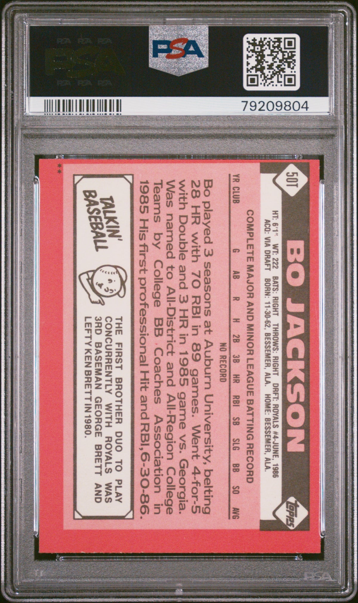 1986 Topps Traded Bo Jackson #50T PSA 5