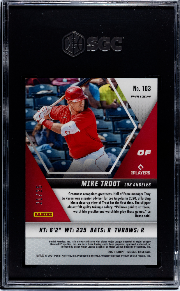 2021 Panini Mosaic Mike Trout #103 Orange Fluorescent Prizm SGC 8.5