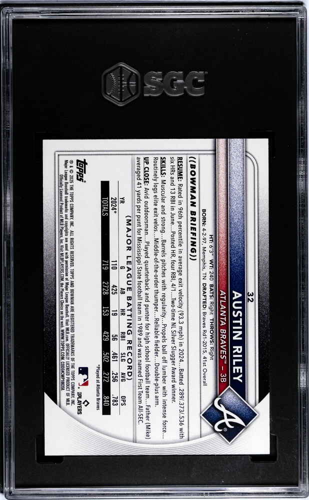 2025 Bowman Austin Riley #32 Black Border SGC 8.5