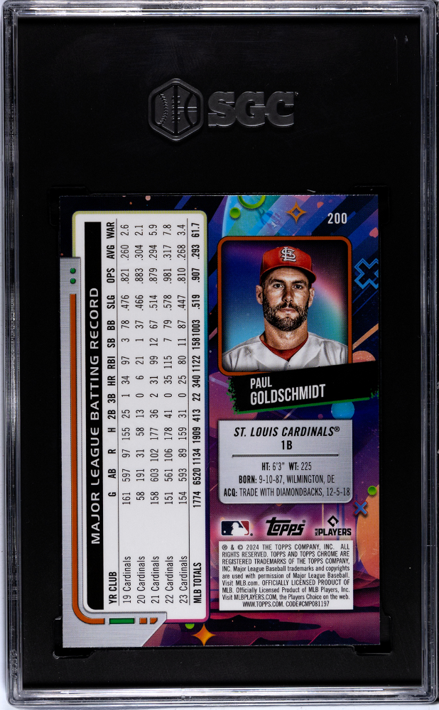 2024 Topps Cosmic Chrome Paul Goldschmidt #200 Gold Interstellar Refractor SGC 9