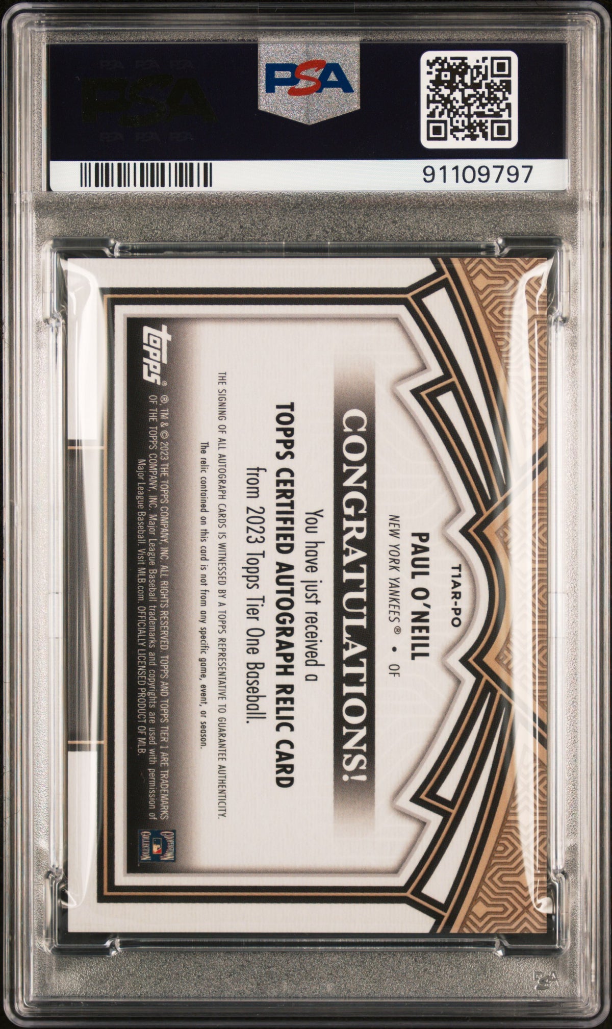 2023 Topps Tier One Autographed Relics Paul O'neill #T1ARPO PSA 10