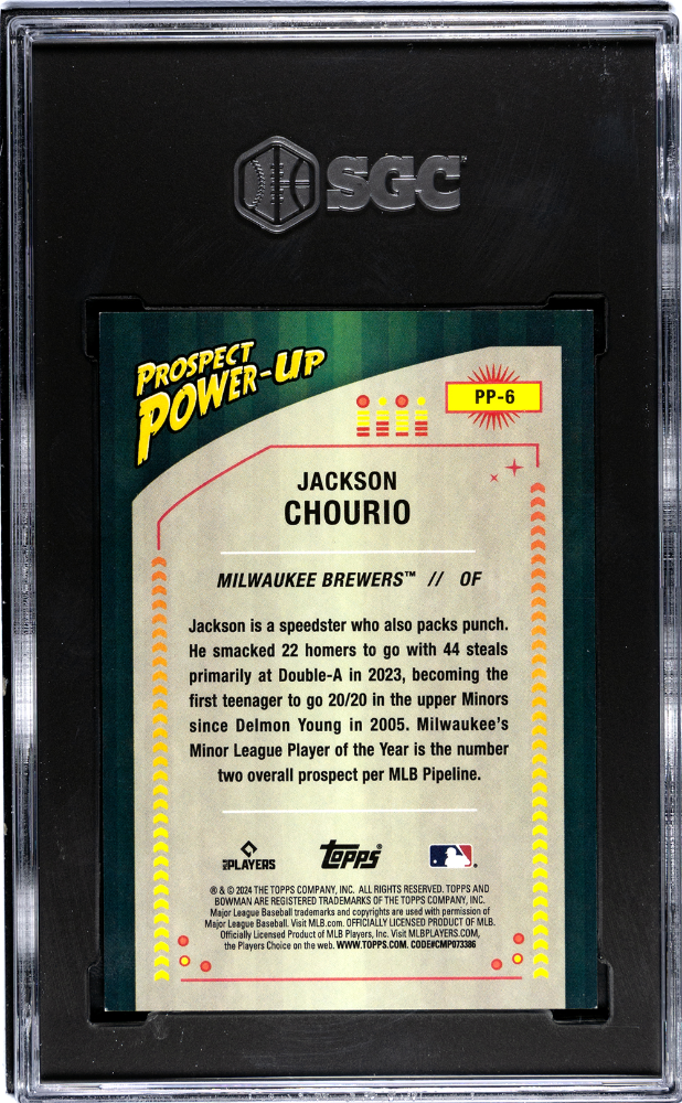 2024 Bowman Mega Box Jackson Chourio #PP-6 Power Up Pink Refractor SGC 9