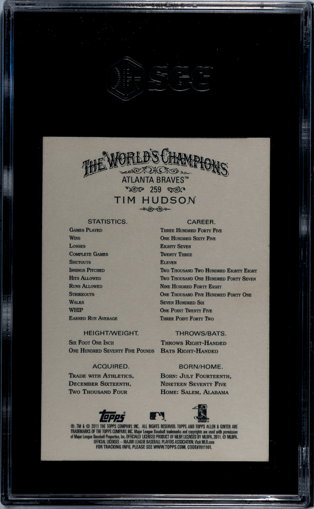 2021 Topps Archives Tim Hudson #259 '11 Allen & Ginter Buyback SGC 5