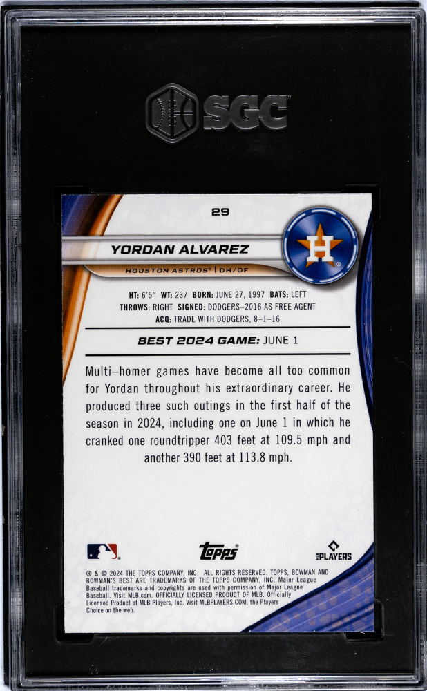 2024 Bowman's Best Yordan Alvarez #29 Yellow Lazer Refractor SGC 9.5