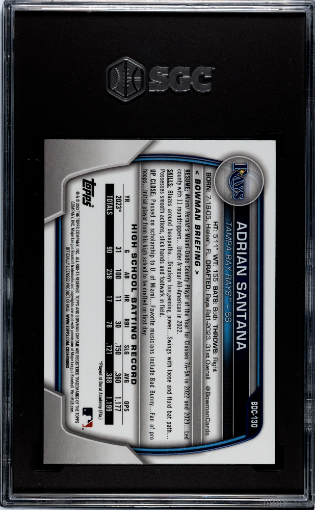 2023 Bowman Draft Adrian Santana #BDC-130 CHR. Purple Refractor SGC 10