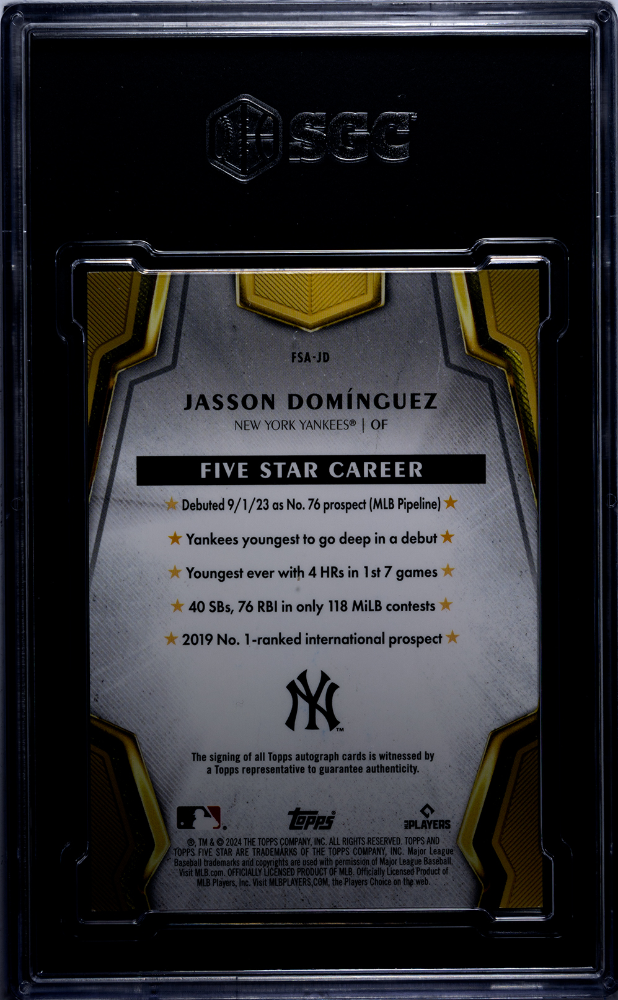 2024 Topps Five Star Jasson Dominguez #FSA-JD Autograph SGC 7