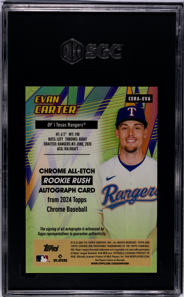 2024 Topps Chrome Evan Carter #CERA-EVA All Etch Rookie Rush Auto SGC 10 Auto 10