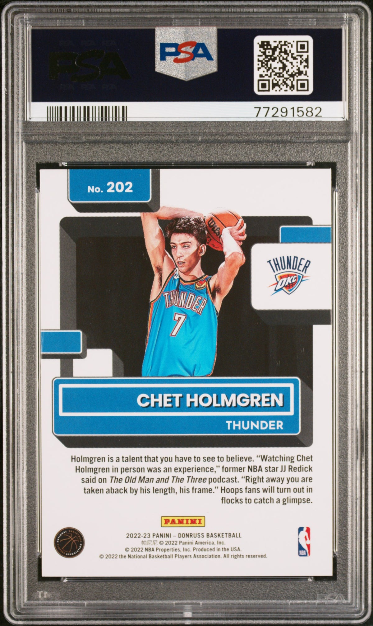 2022 Panini Donruss Chet Holmgren #202 PSA 7