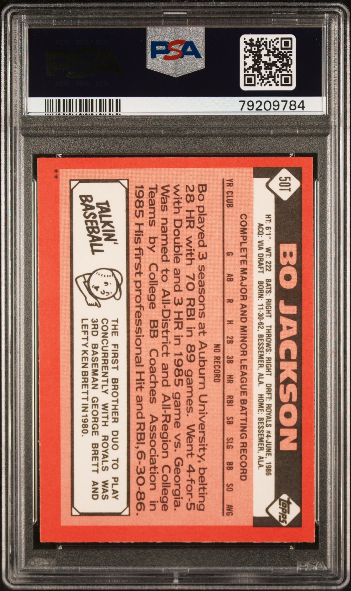 1986 Topps Traded Bo Jackson #50T PSA 6