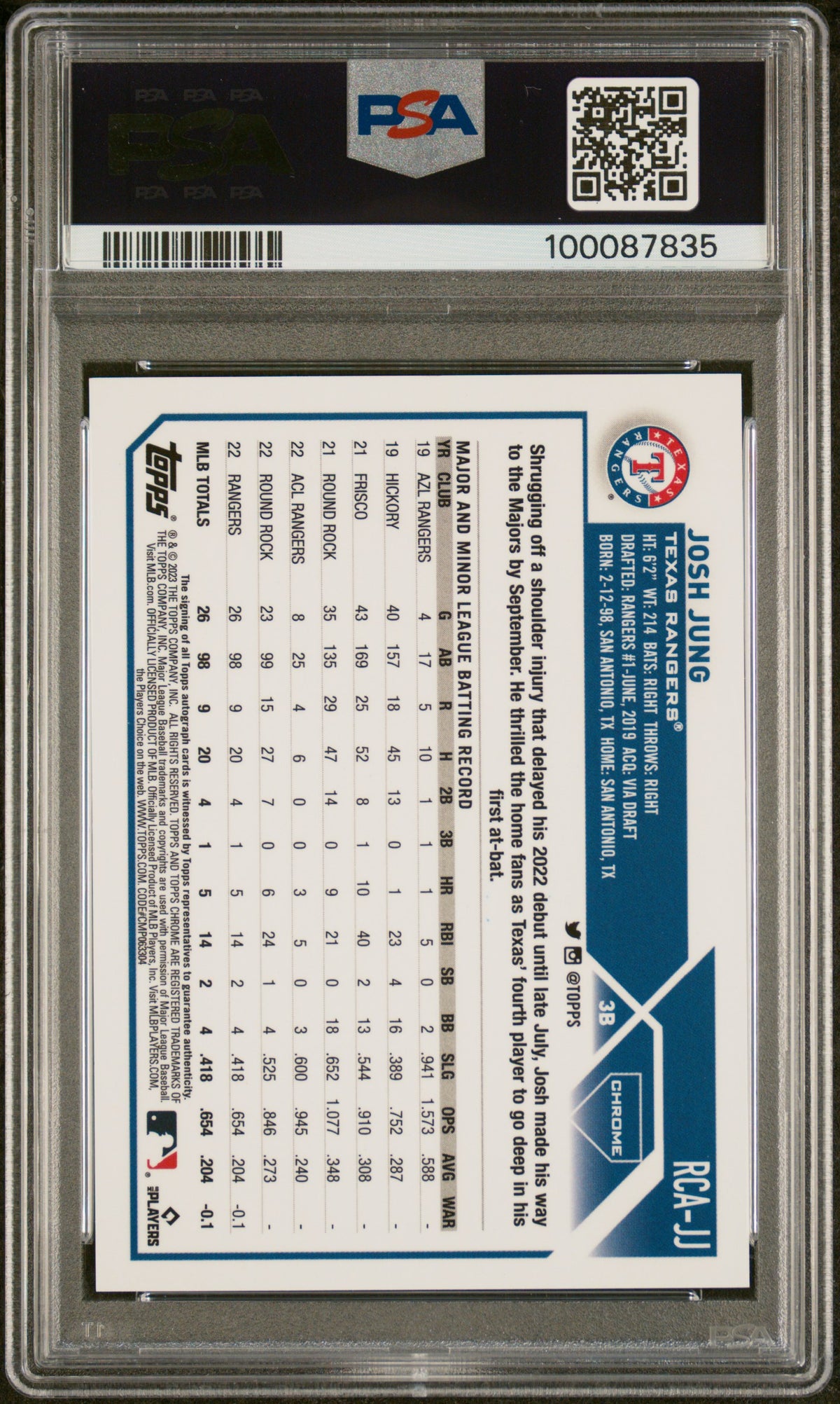 2023 Topps Chrome Logofractor Edition Refractor Auto Josh Jung #RCAJJ PSA 9
