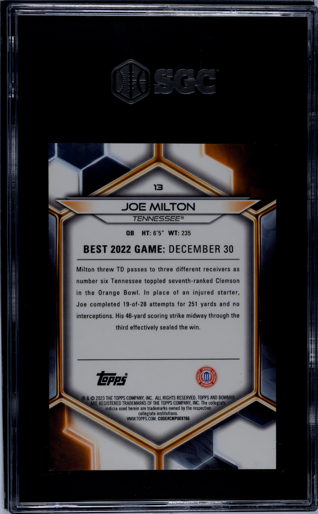 2023 Bowman U Best Joe Milton #13 Pink Lava Refractor SGC 9
