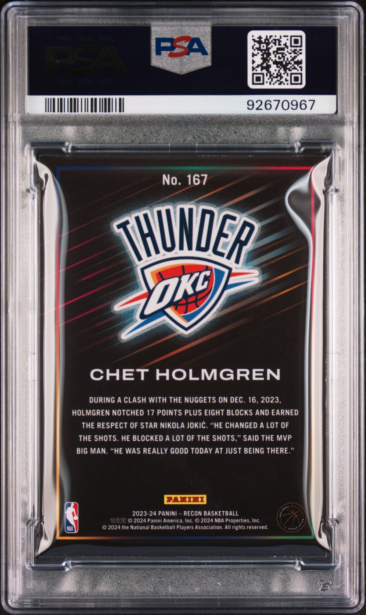 2023 Panini Recon Chet Holmgren #167 Effect PSA 9