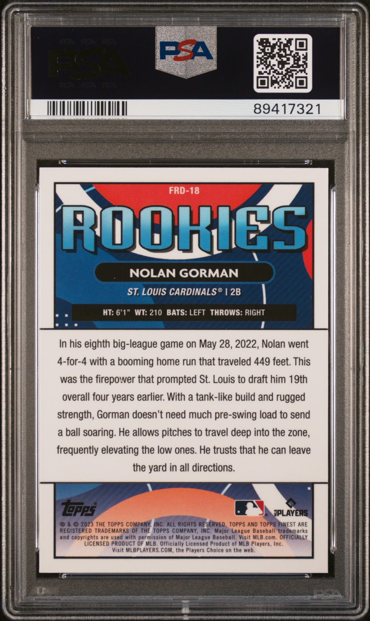 2023 Topps Finest Finest Rookies Design Variations Nolan Gorman  PSA 9