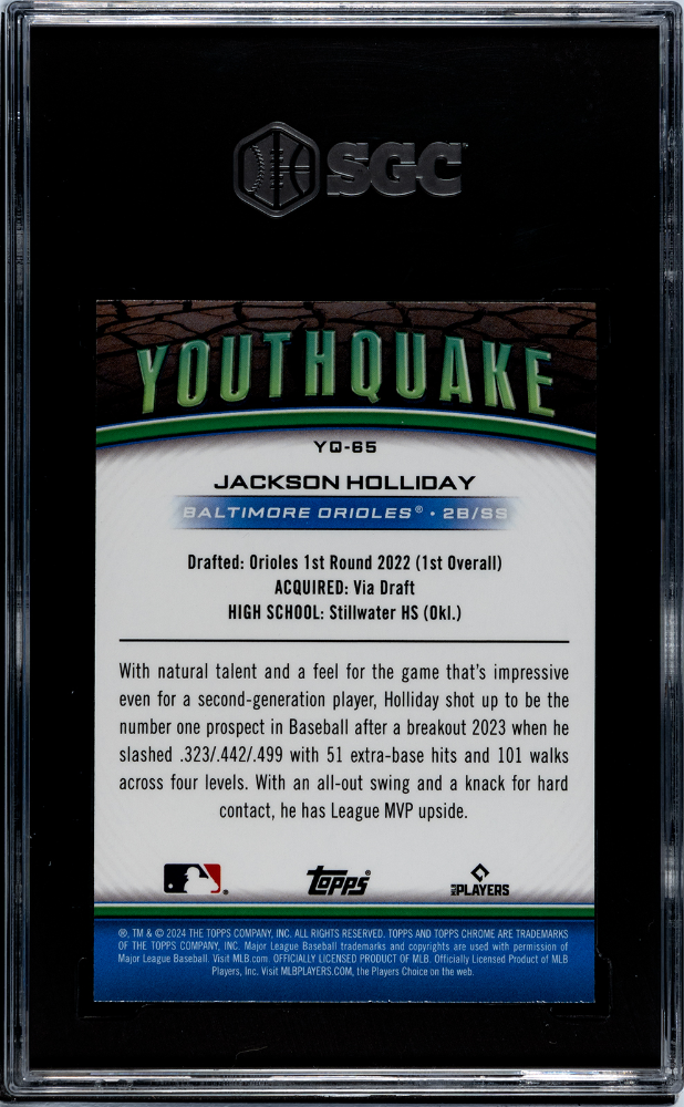 2024 Topps Chrome Jackson Holliday #YQ-65 Youthquake Green Refractor SGC 10