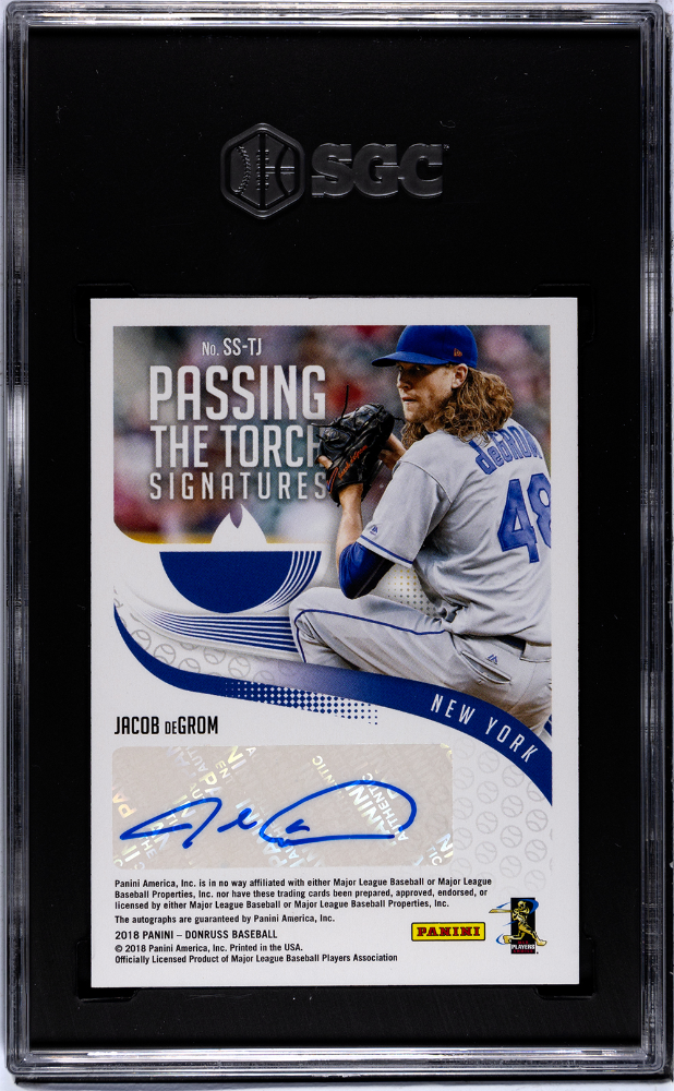 2018 Donruss Degrom Glavine #SS-TJ Passing The Torch Sigs. Red SGC 8 Auto 10