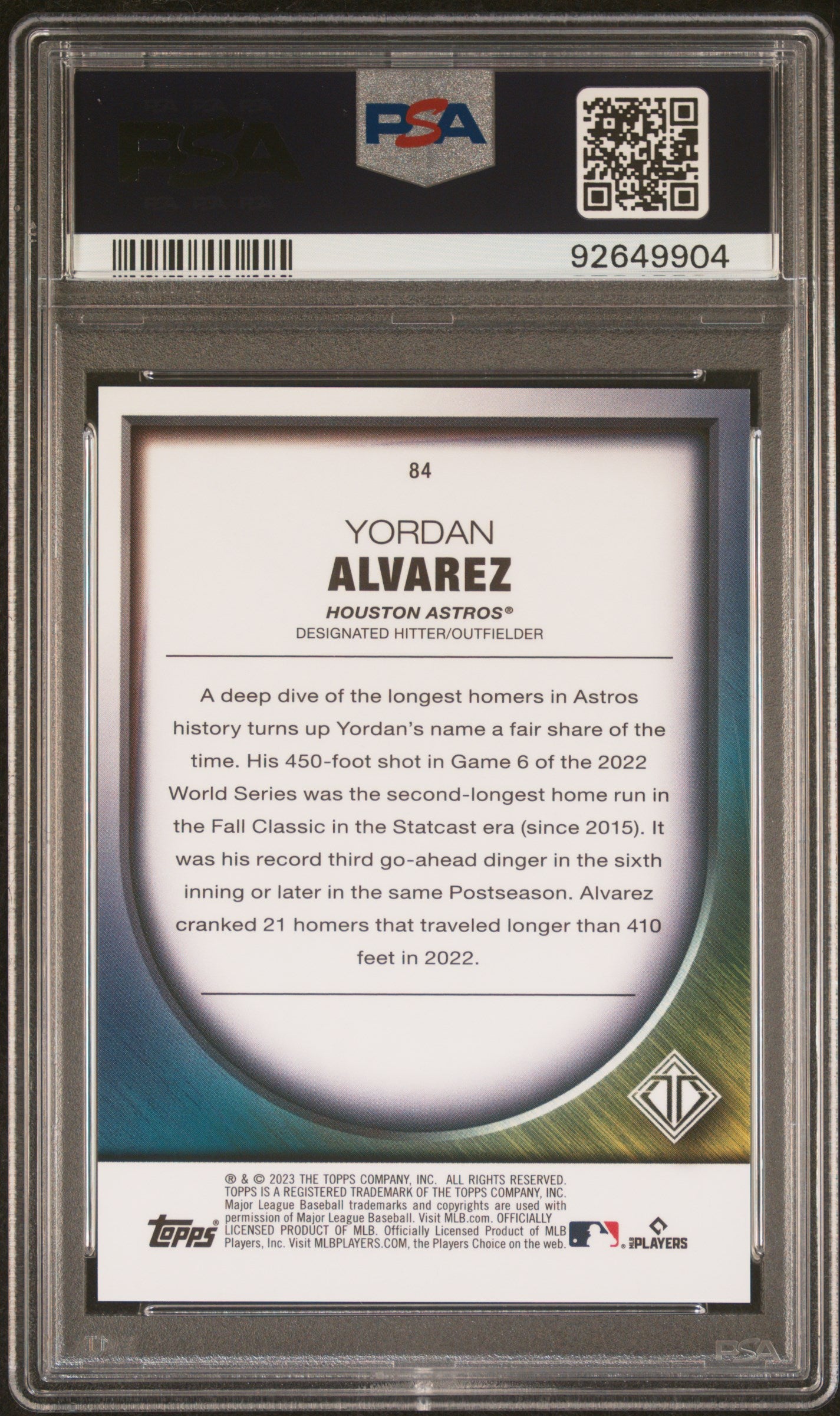 2023 Topps Transcendent Collection Icons Chrome Yordan Alvarez #84 /25 PSA 10