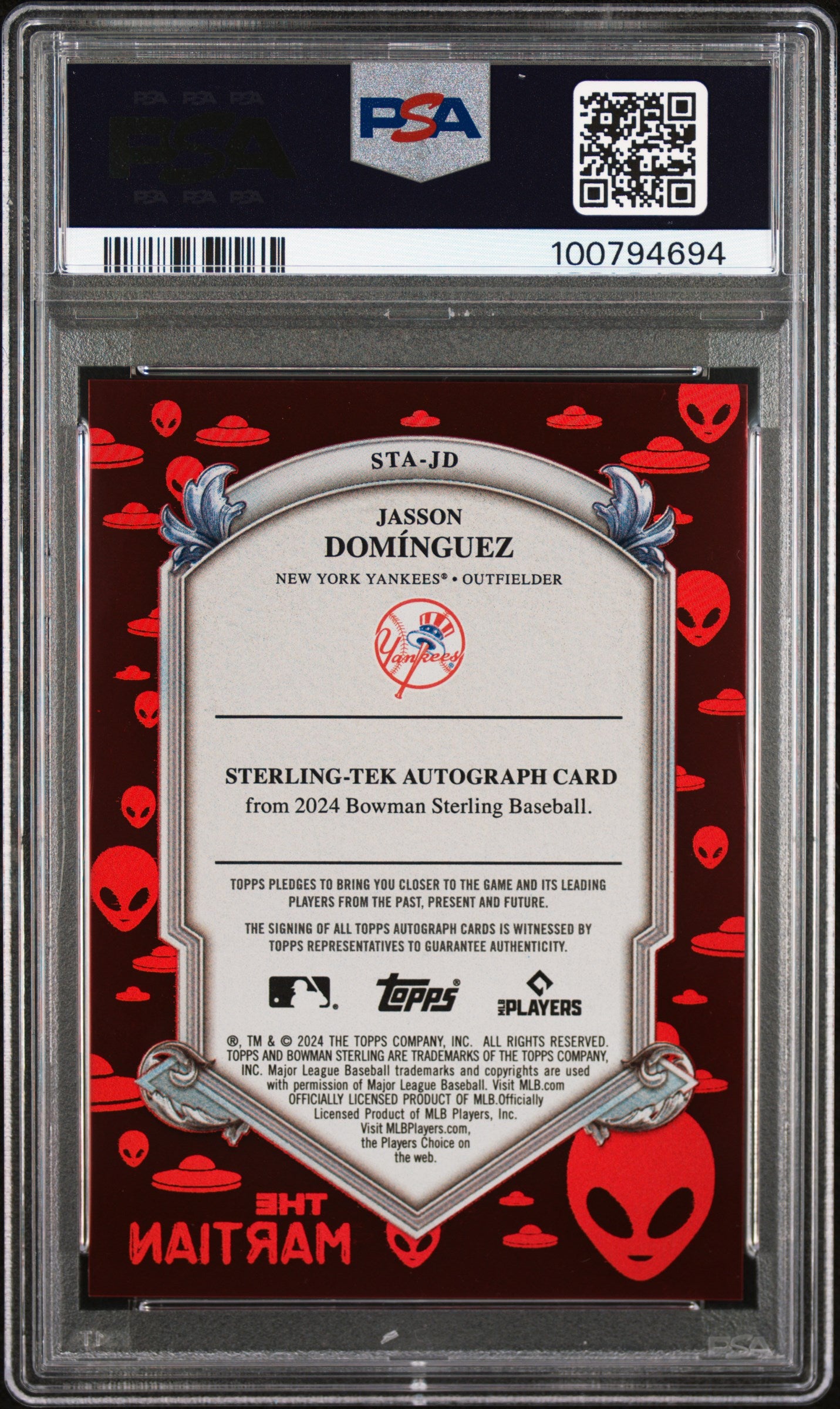2024 Bowman Sterling Tek Auto Jasson Dominguez #STAJD Red Ref 3 / 5 PSA 10