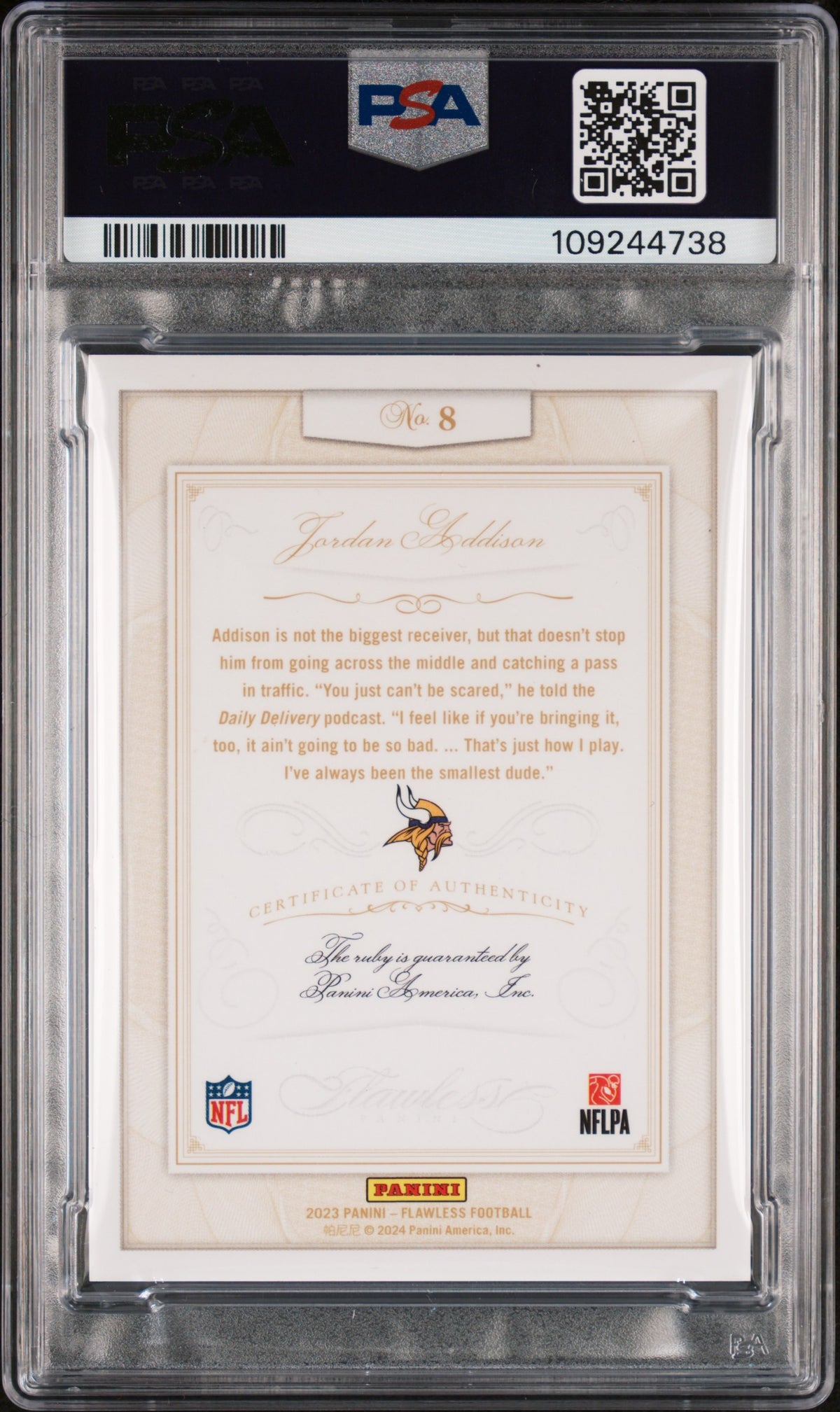 2023 Panini Flawless Anniversary Jordan Addison #8 08/10 PSA 8