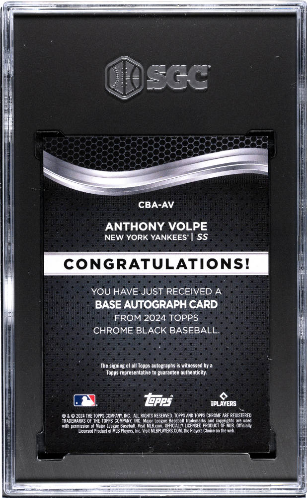 2024 Topps Chrome Black Anthony Volpe #CBA-AV Autograph Green Refractor SGC 8